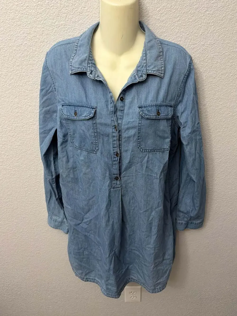 Old Navy Women's Long Sleeve Chambray Denim Shirt Dress Tunic